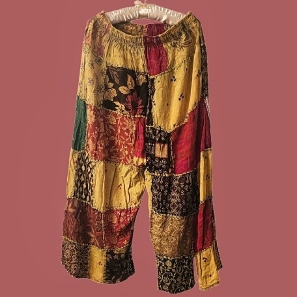 🏵Handmade Boho Patchwork Wide-Leg Pants In Yellow Multicolor